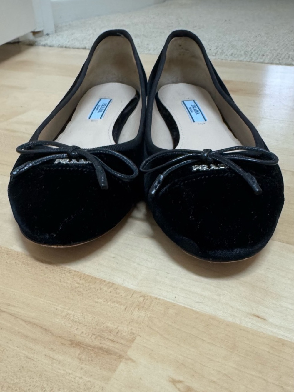 Like New Prada Black Velvet Bow Ballet Flats 36.5 - Picture 2 of 5
